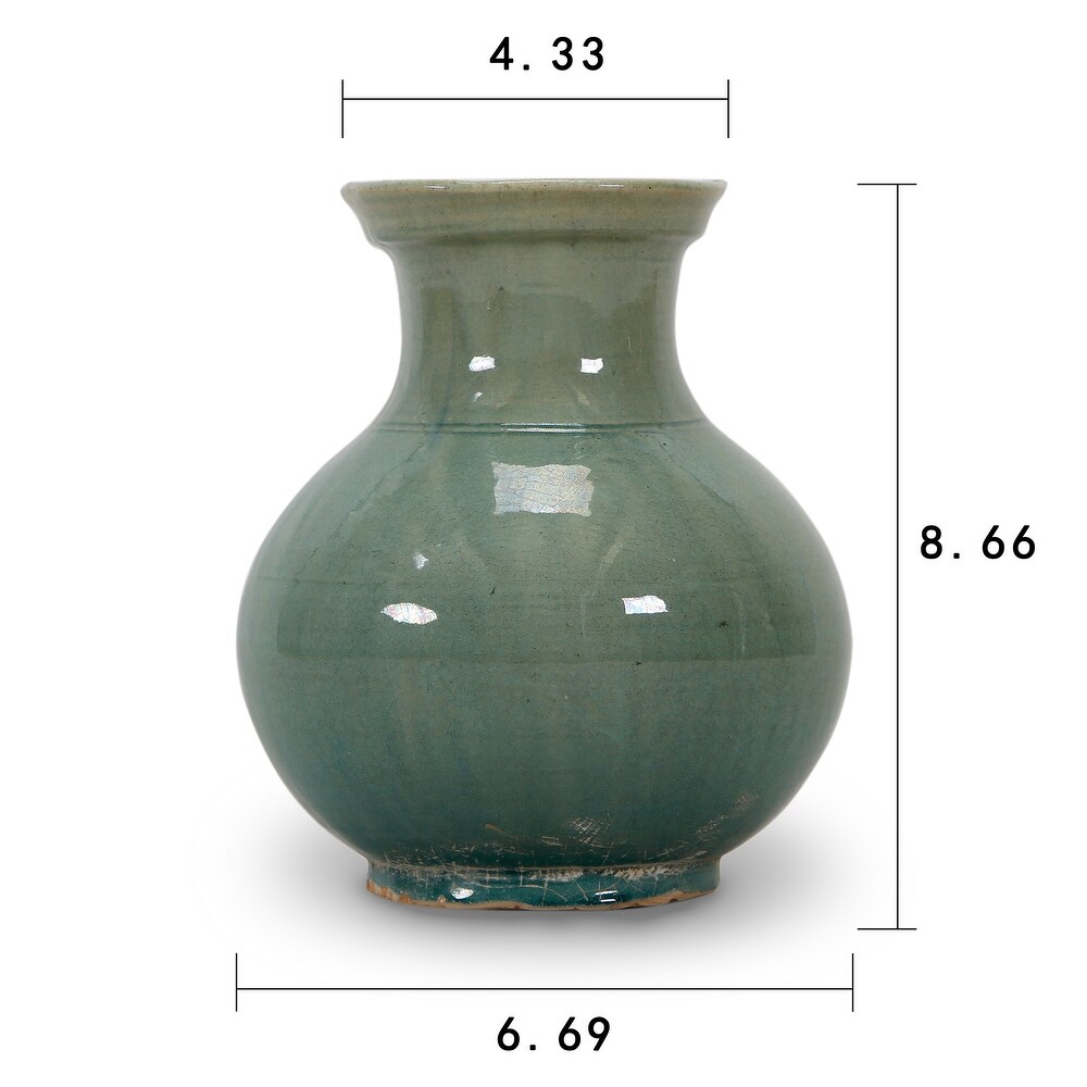 Artissance 9.5 in. H Blue Green Porcelain Vintage Style Vase