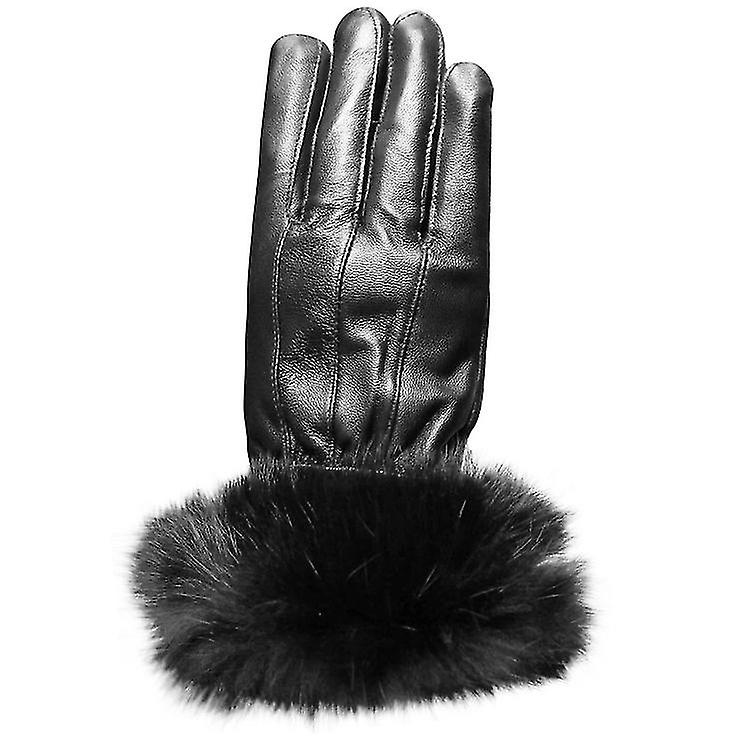 Womens Leather Gloves - Womens Touchscreen Gloves， Ladies Genuine Leather Gloves Black Mittens， Soft Warm Cashmere Lining Winter Gloves 1setblack