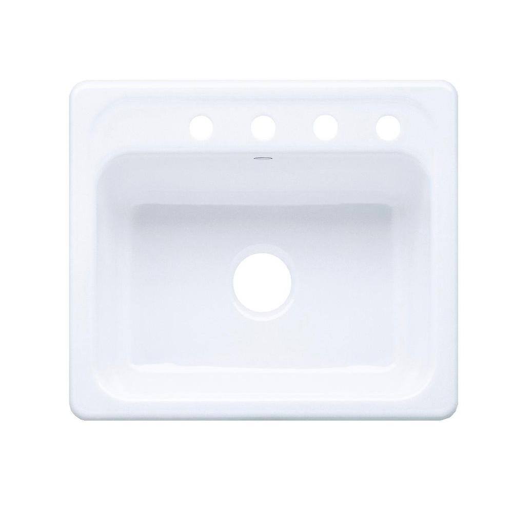 KOHLER Mayfield Drop-In Cast Iron 25 in. 4-Hole Single Bowl Kitchen Sink in White K-RH5964-4-0