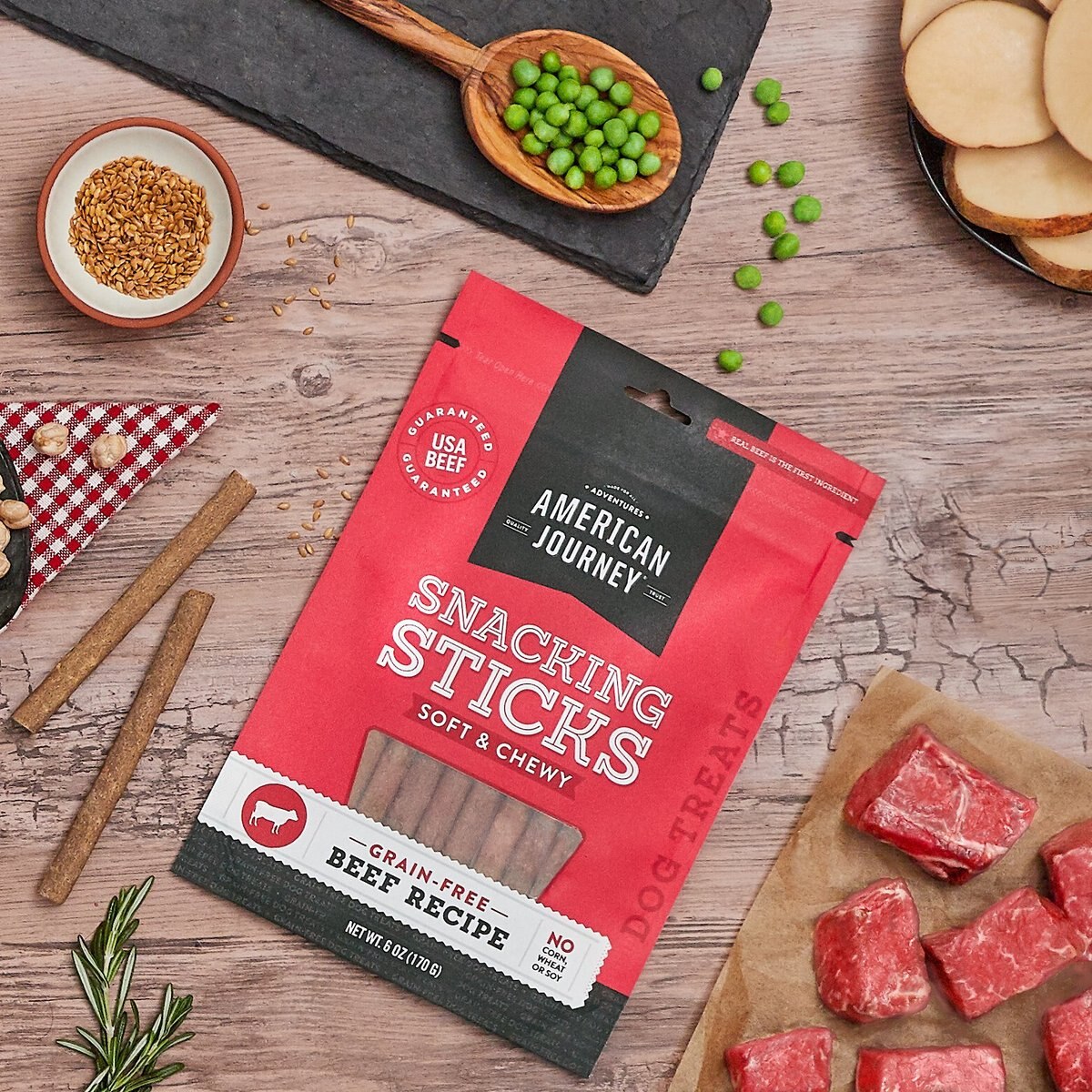 American Journey Beef Recipe Grain-Free Soft and Chewy Snacking Sticks Dog Treats