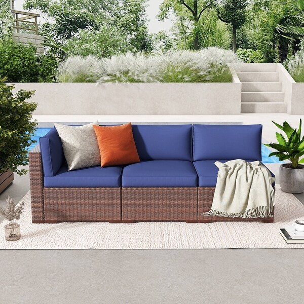 Outdoor 3 pcs Wicker Sectional Corner Sofa and Armless Sofa