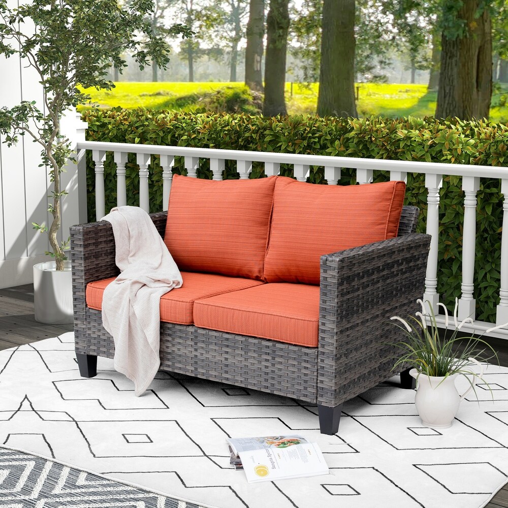 OVIOS Outdoor High back Grey Wicker Loveseat