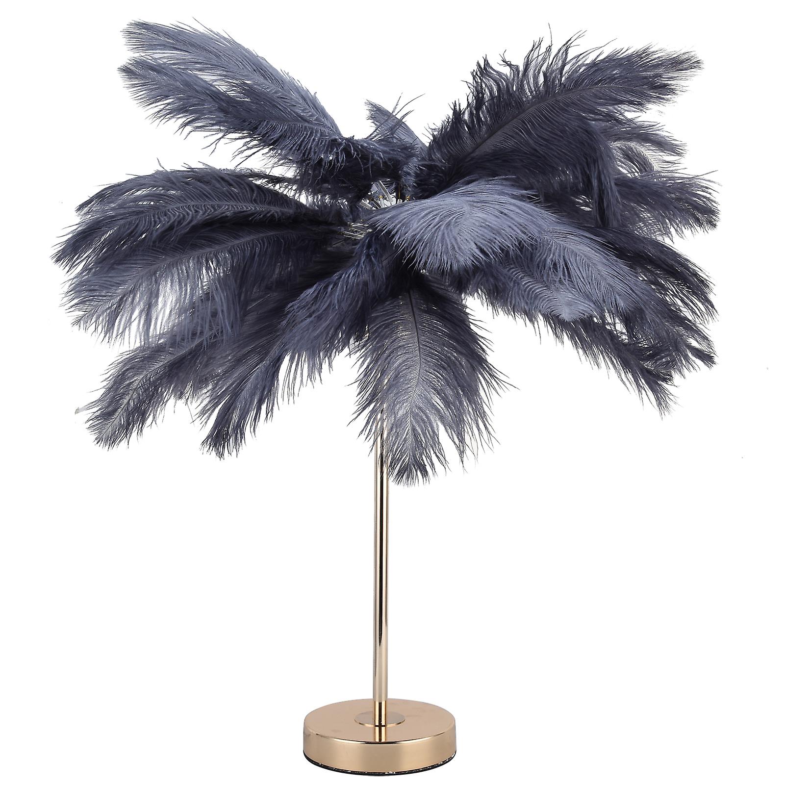 G4 Ostrich Feather Table Lamp Night Light Bedside Light Decoration Lamp For Bedroom Wedding Roomgray Uk Plug 230v