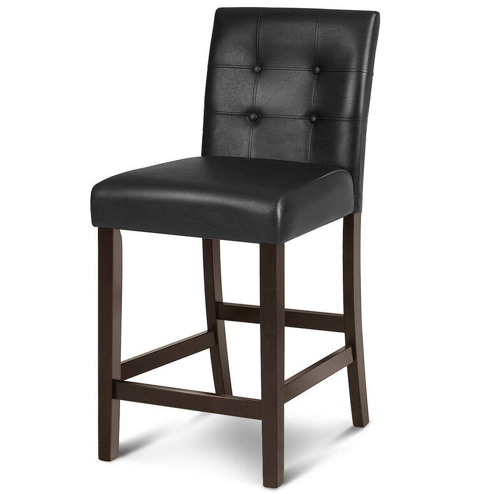 Gymax 39.5 in. Bar Stools High Back Counter Height Barstool Pub Chair Rubber Wood Black (Set of 2) GYM04737