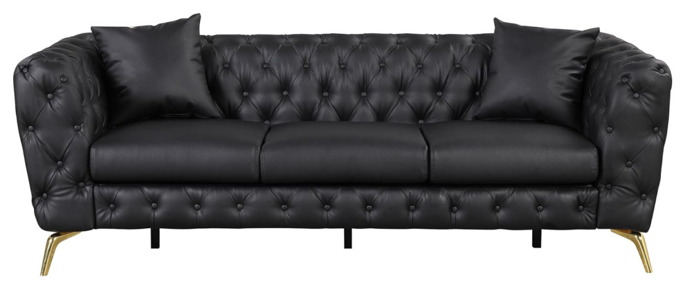 Contemporary 3 Seater Sofa  Metal Legs  ampElegant Button Tufting   Contemporary   Sofas   by Decor Love  Houzz