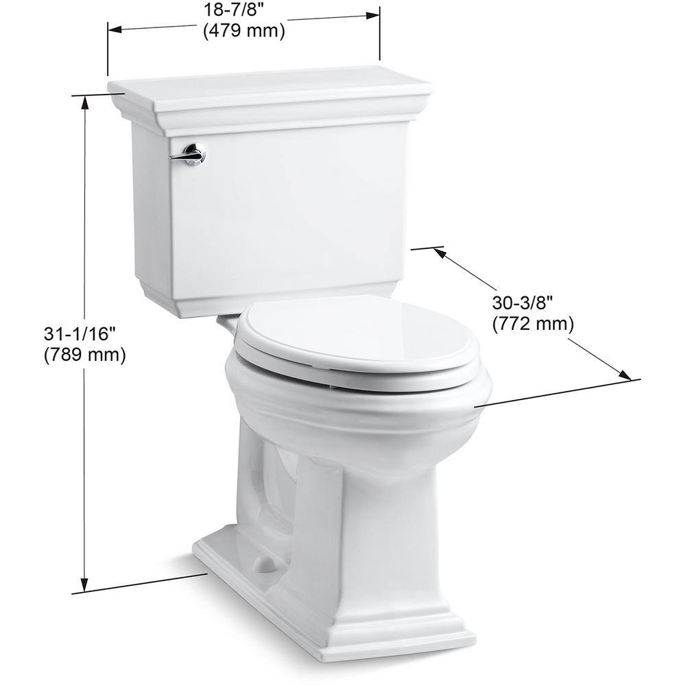 KOHLER Memoirs Stately 2-Piece 1.6 GPF Single Flush Elongated Toilet with AquaPiston Flush Technology in White K-3819-0