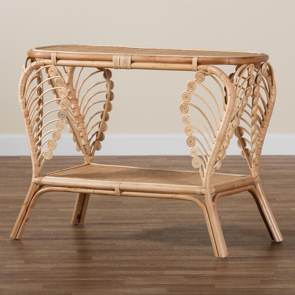 Bastet Modern Bohemian Natural Brown Rattan 2 Tier Console Table