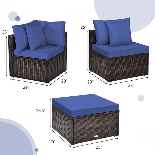 4 Pcs Ottoman Garden Deck Patio Rattan Wicker Furniture Set Cushioned Sofa - 29