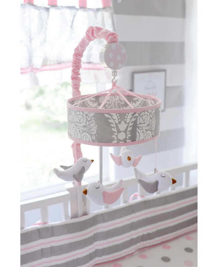 My Baby Sam Olivia Rose Pink and Gray Bird Rotating Baby Mobile