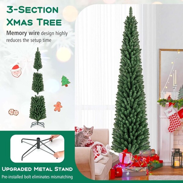 Costway 5/6/7/8 FT Pencil Christmas Tree Artificial Xmas Tree with