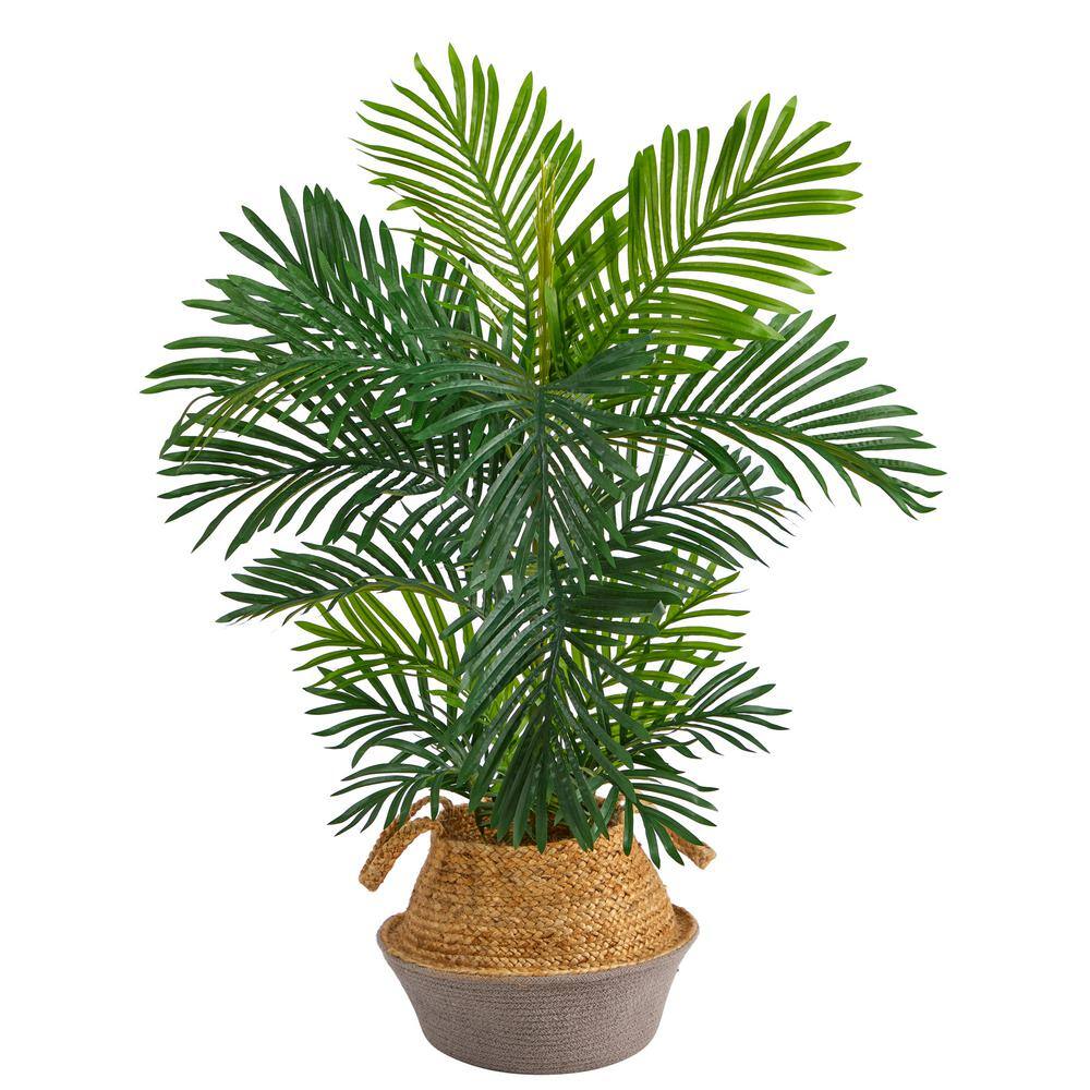 Nearly Natural 40 in. Areca Artificial Palm Tree in Boho Chic Handmade Cotton and Jute Gray Woven Planter UV Resistant (Indoor/Outdoor) T2950