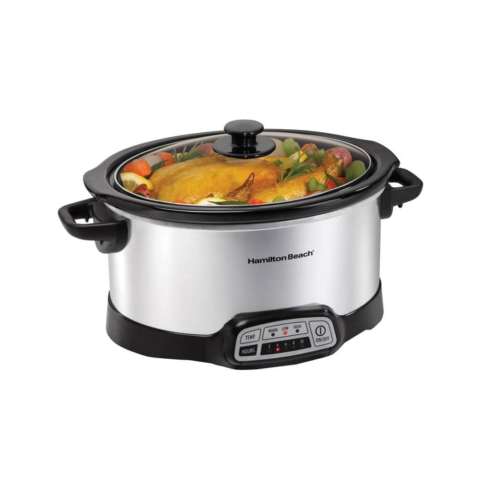 Hamilton Beach 6 qt. Programmable Silver Slow Cooker with Temperature Settings 33463