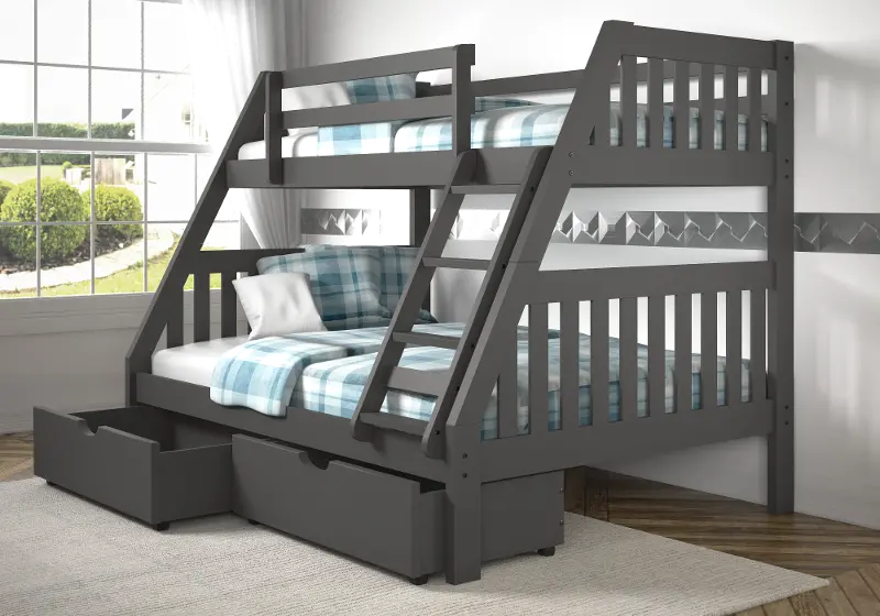 Gray Twin over Full Bunk Bed with Storage Drawers