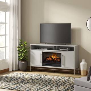 SCOTT LIVING KAPLAN 60 in. Freestanding Media Console Wooden Electric Fireplace in White HDSLFP60L-1B