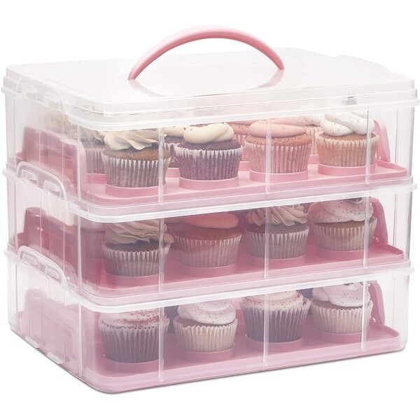 3 Tier Cupcake Carrier with Lid， Holds 36 Cupcakes (13.5 x 10.25 x 10.75 In)