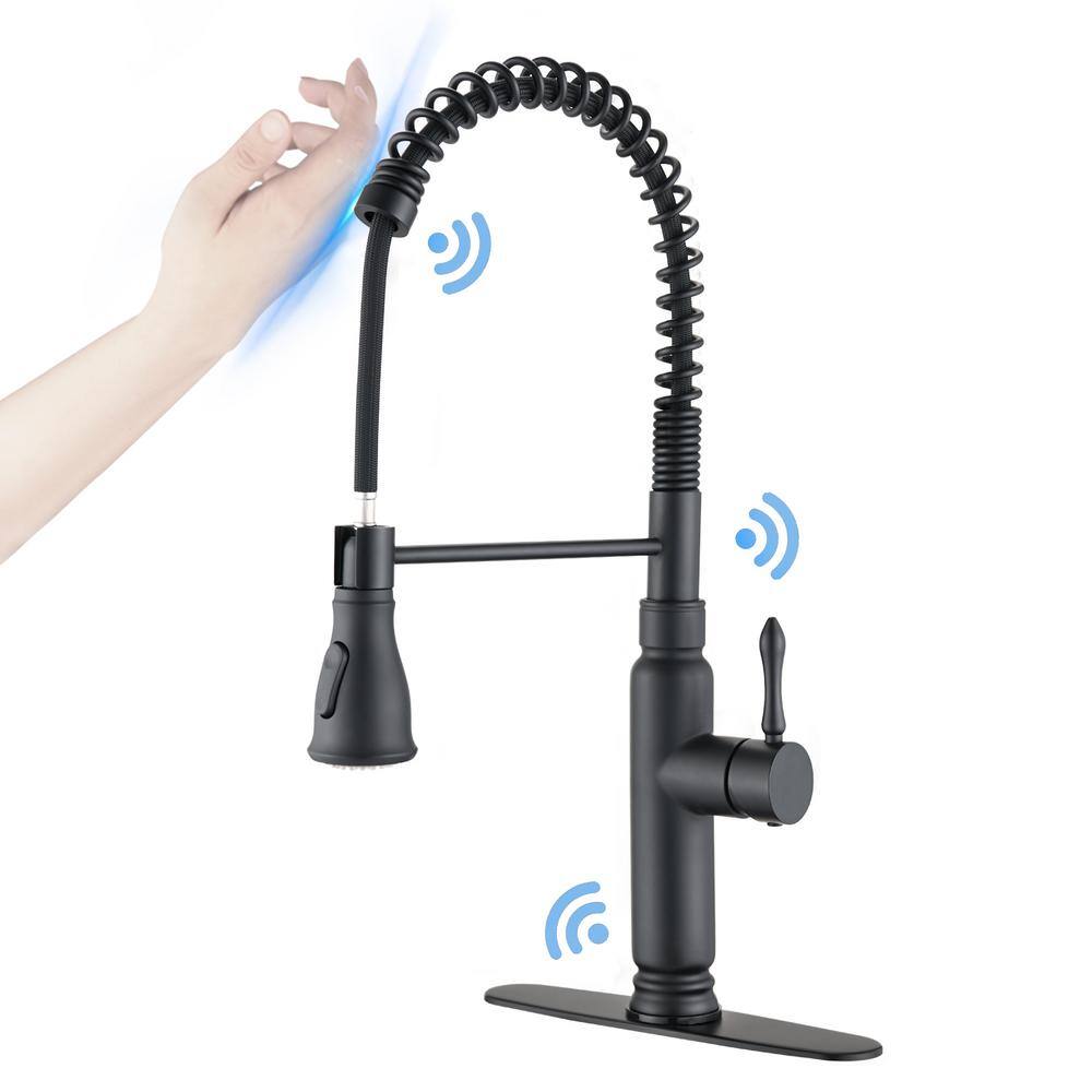 Hlihome Single Handle Single Hole Touch-Sensitive with Pull Down Sprayer Kitchen Faucet in Matte Black DKTH02MB2