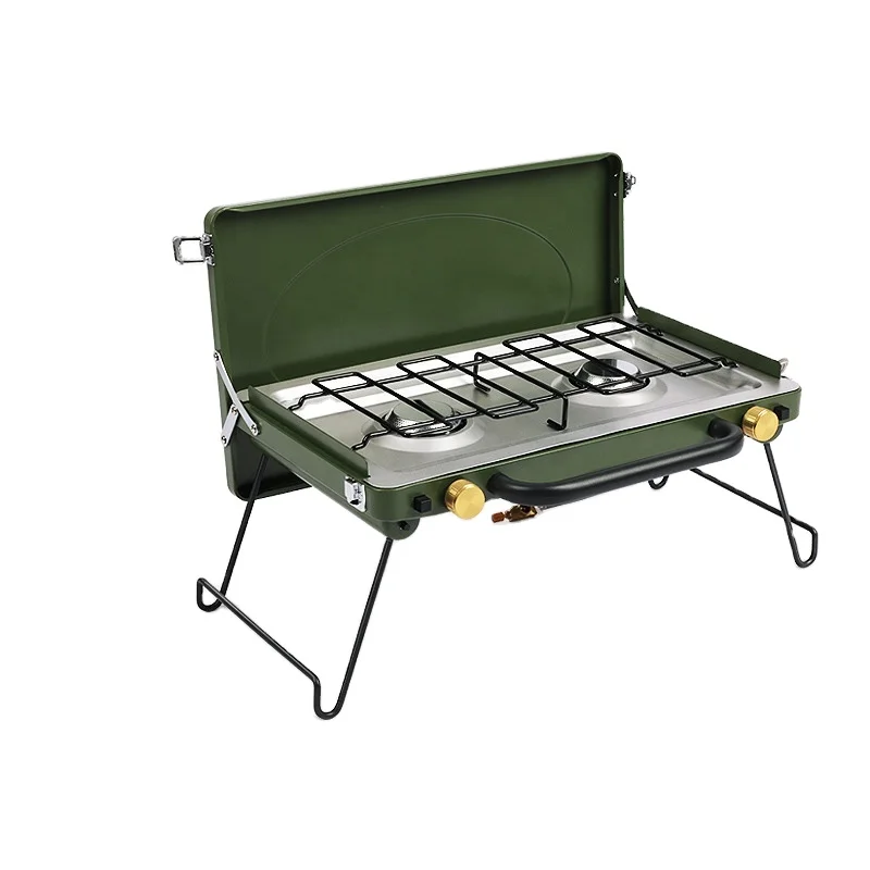 Portable Double Headed Stove Folding Steel Gas BBQ Grills Outdoor Camping Party