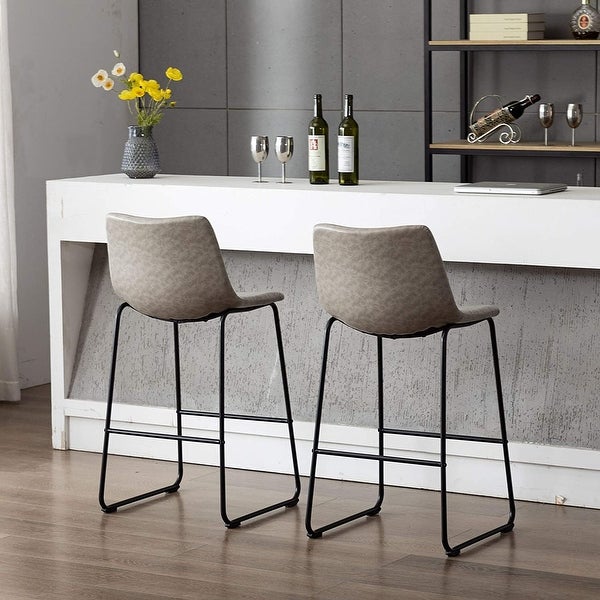 Home Beyond Set of 2 Pcs Synthetic Leather Upholstered Barstools Armless with Metal Frame