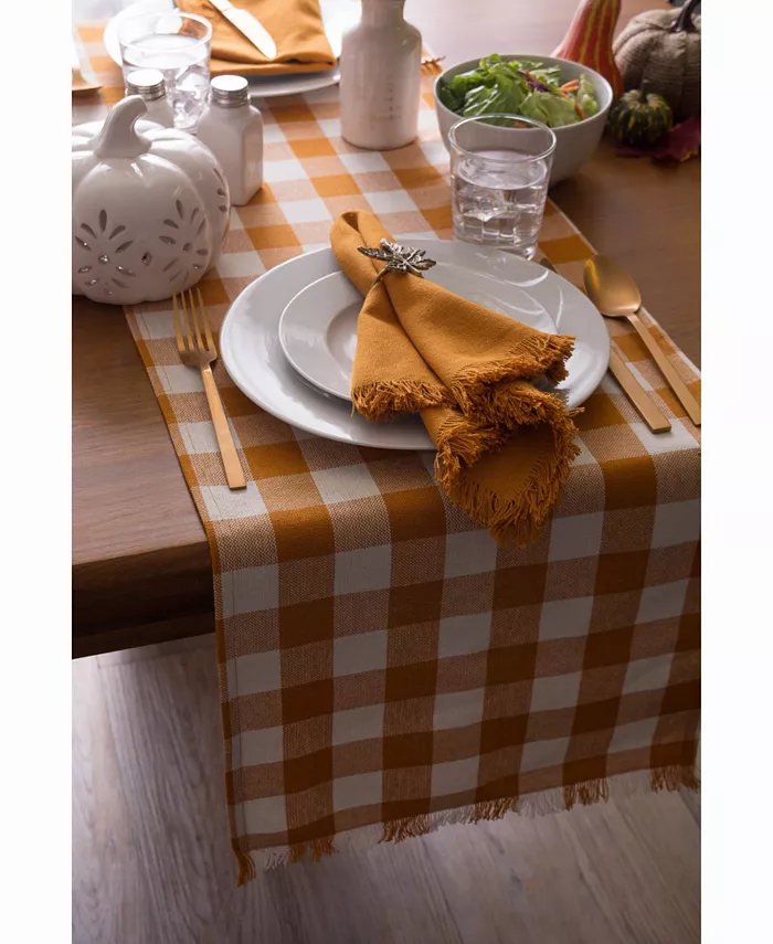 Design Imports Pumpkin Spice Heavyweight Check Fringed Table Runner 14 X 108