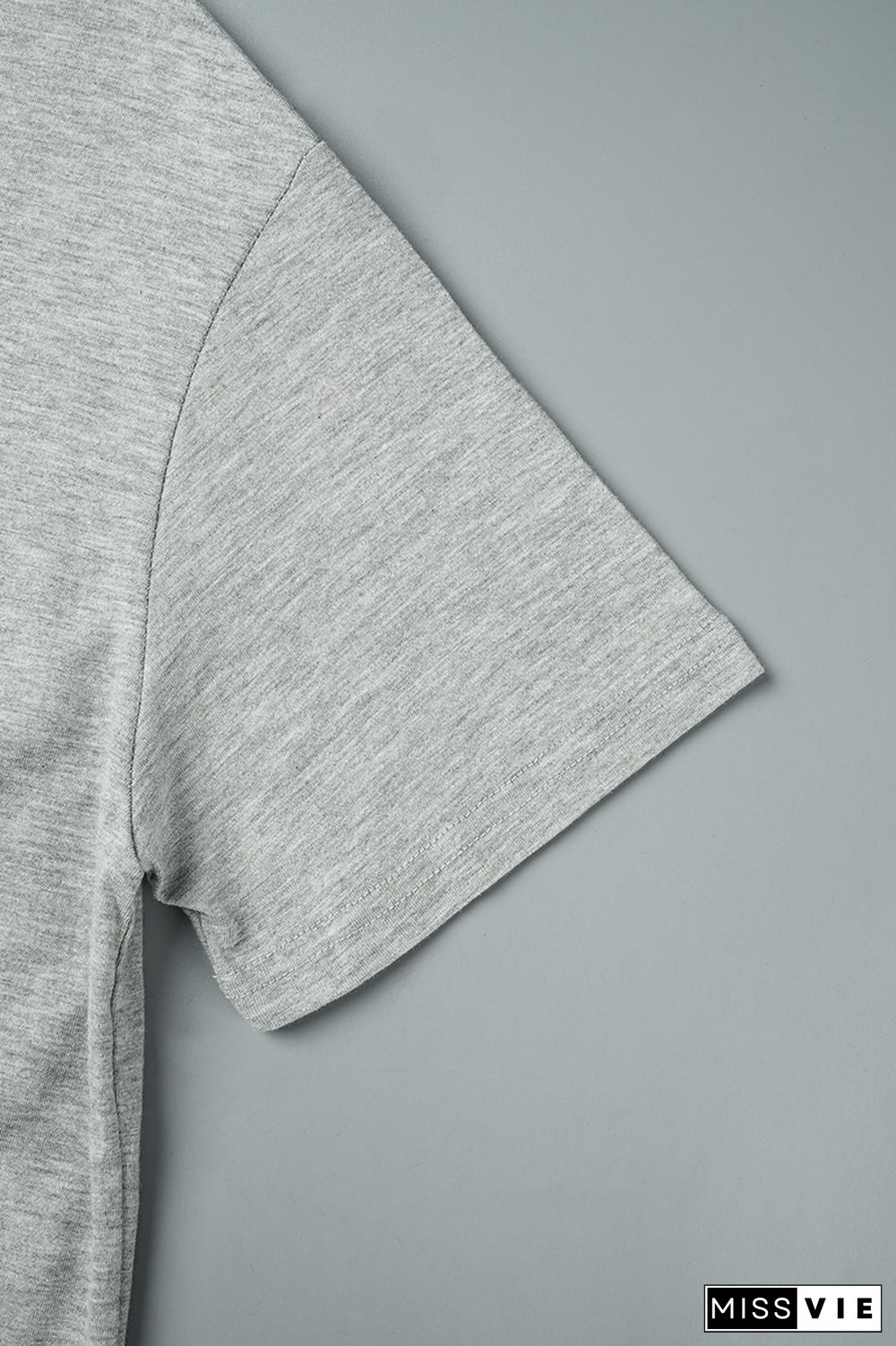 Light Gray Casual Daily Print Patchwork O Neck T-Shirts