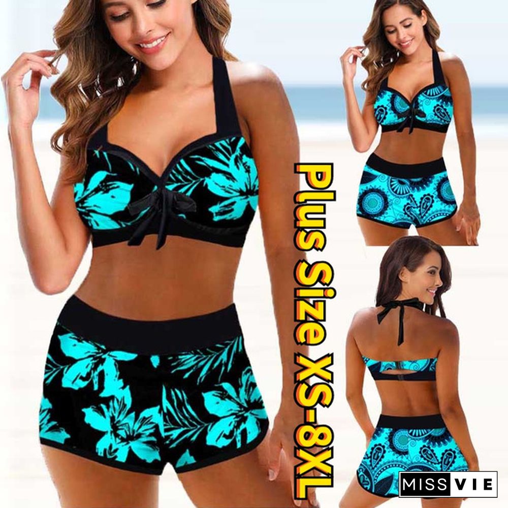 Women Swim Summer Dress Swimwear Bathing Suit Two Pieces Bikini Set Swimsuits Womens Tie Dye Print and Shorts Tankinis Flower Printed Beach Plus Size XS-8XL