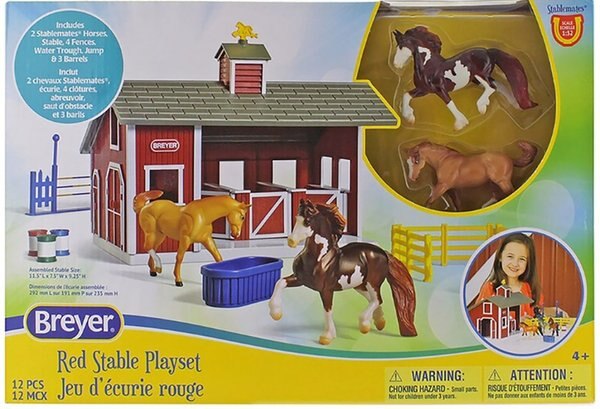 Breyer Horses Stablemates Red Stable 12 Piece Set with 2 Horses Collectible Toy Horse Playset