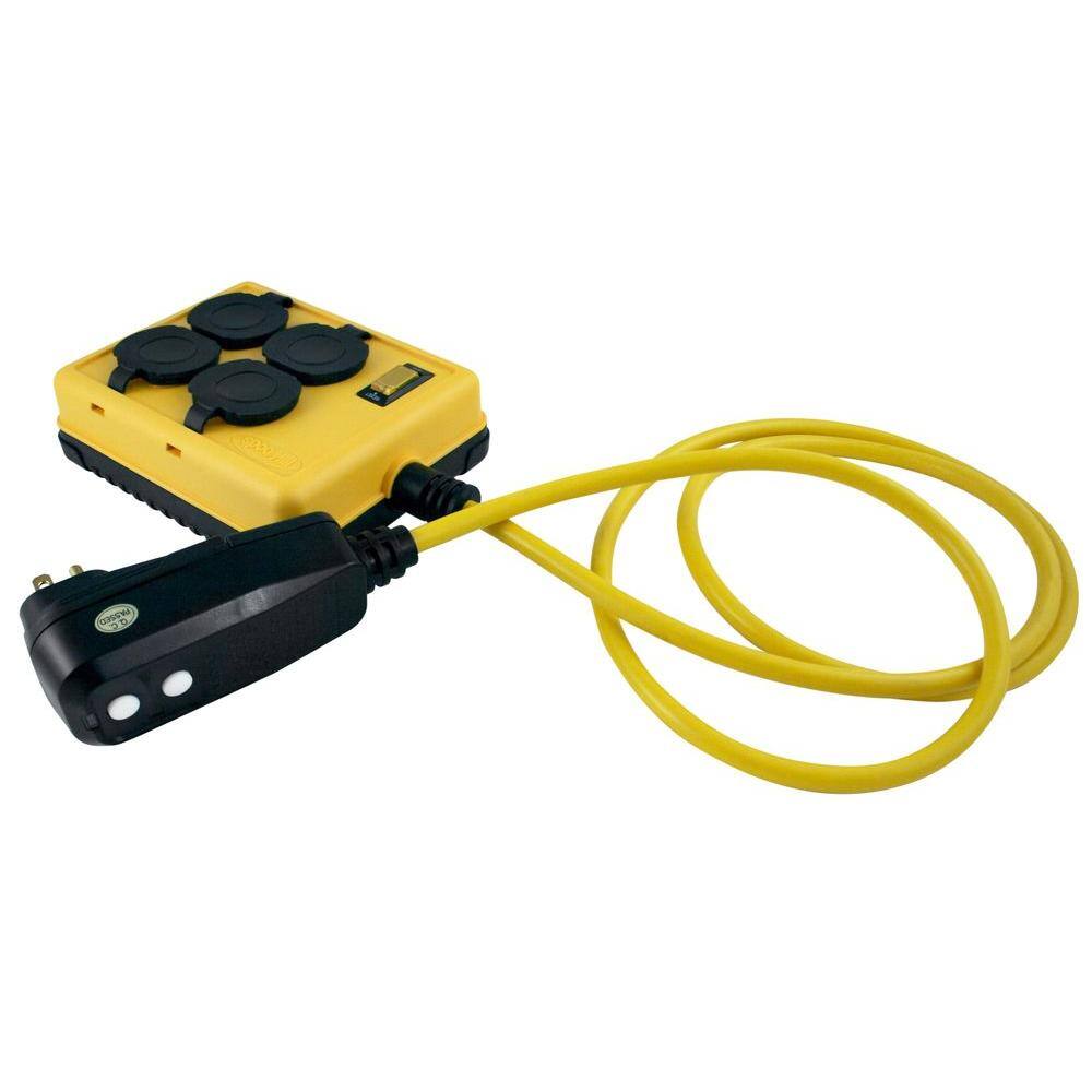 Yellow Jacket 6 ft. 143 SJTW Right Angle GFCI 4-Outlet Power Block 2516