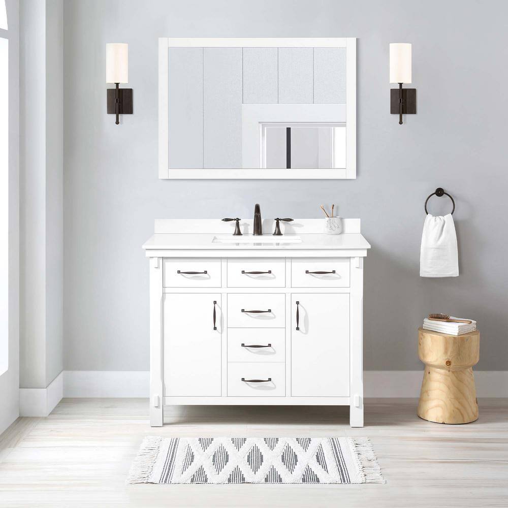 Home Decorators Collection Bellington 42 in. W x 22 in. D x 34.5 in. H Bath Vanity in White with White Engineered Stone Top Bellington 42W