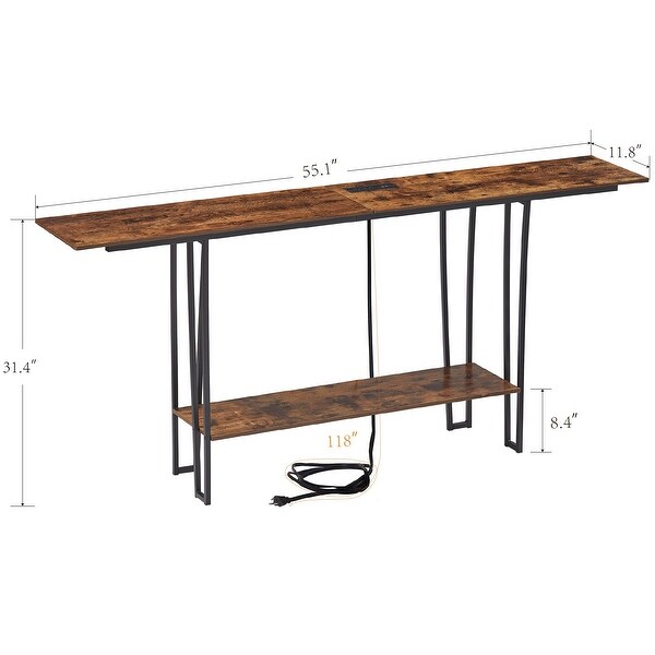 Industrial Rectangular Console Table with 2 Outlet and 2 USB Charging Ports