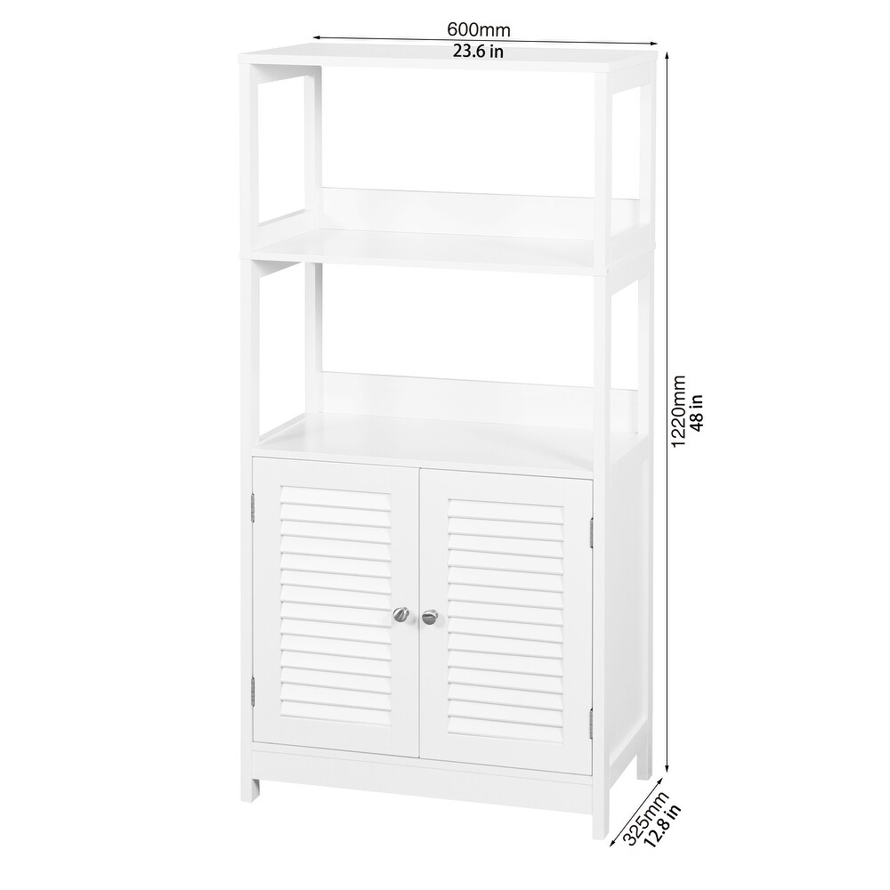 Bathroom Tall Storage Cabinet witht 2 Open Shelves and Doors