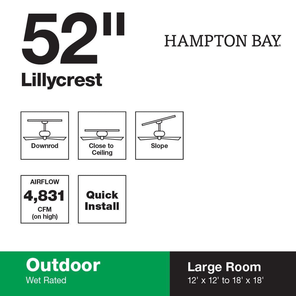 Hampton Bay Lillycrest 52 in IndoorOutdoor Aged Bronze Ceiling Fan with Downrod and Reversible Motor Light Kit Adaptable