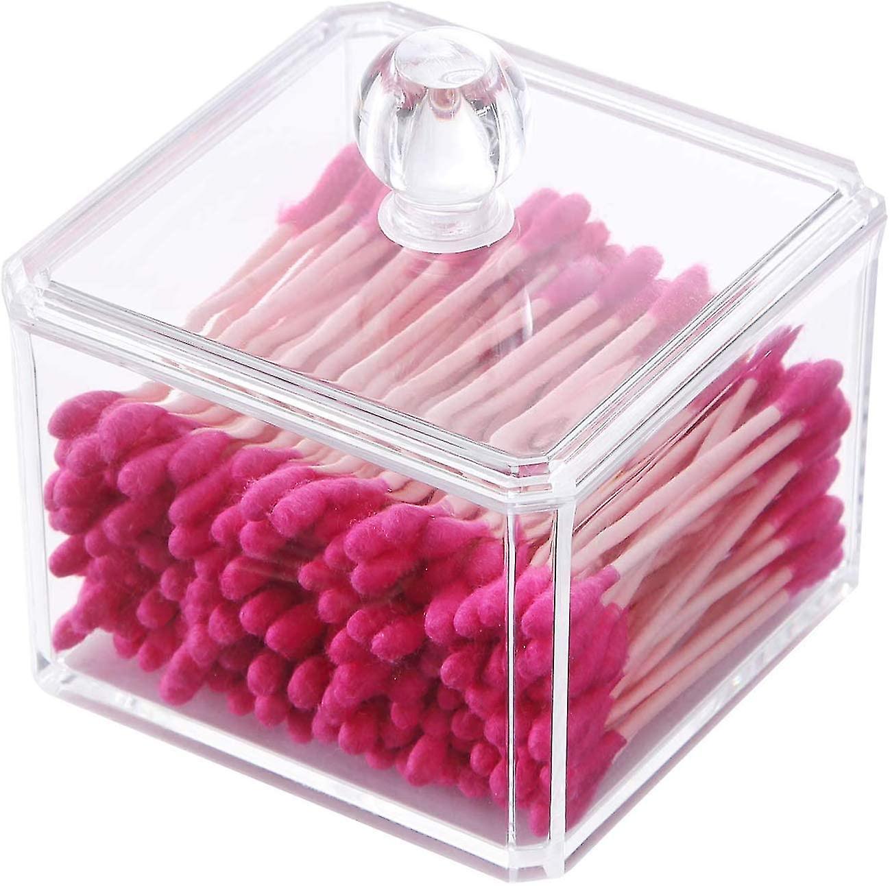 Cotton Buds Dispenser With Lid Bathroom Canisters Acrylic Storage Box Cosmetic Organizer - Square Lh-1