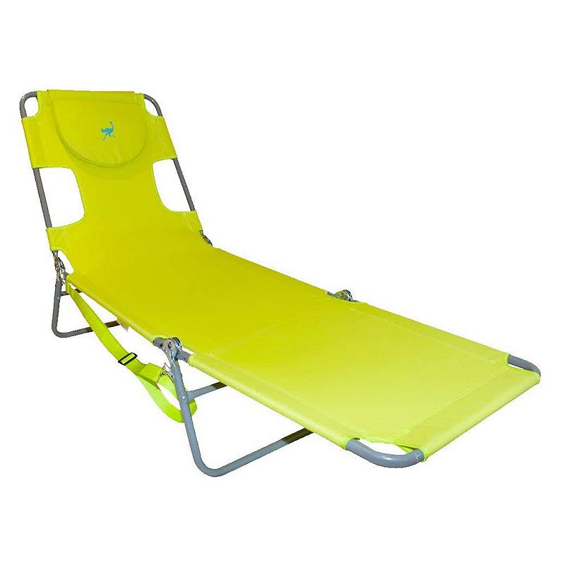 Ostrich Chaise Lounge Foldable Sunbathing Beach Lawn Chair， Neon Green (2 Pack)