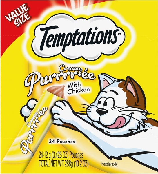 Temptations Creamy Puree with Chicken Lickable Cat Treats， 0.425-oz pouch