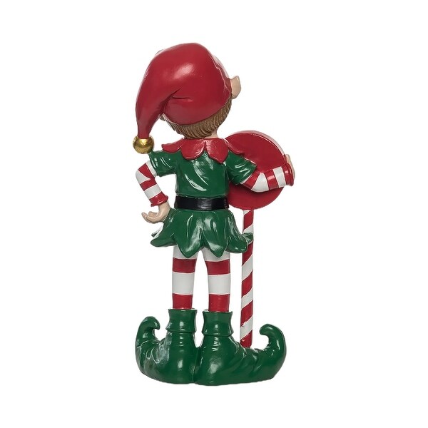 Transpac Resin 12.25 in. Multicolor Christmas Jolly Elf with Sign Figurine