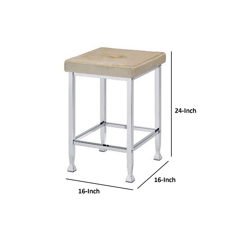 Counter Height Stool with Padded Seat and Metal Base， Beige