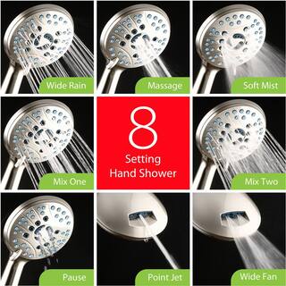 AQUACARE 80-Spray Patterns 2.5 GPM 7 in. Wall Mount Dual Shower Heads and Handheld Shower Head Antimicrobial in Satin Nickel 43266