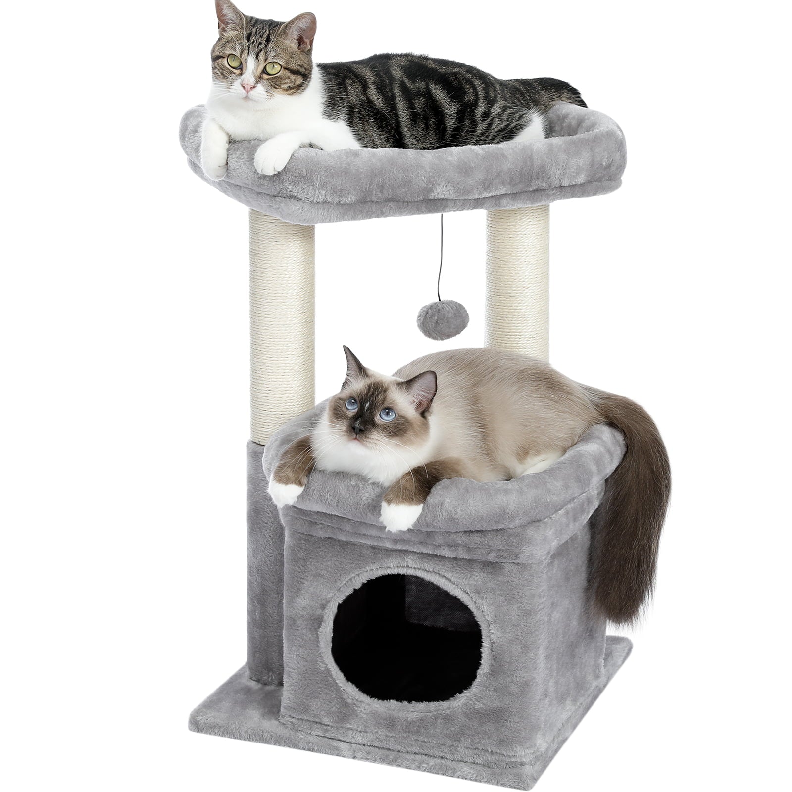 PAWZ Road Small Cat Tree Tower Plush Condo and Scratching Posts for Kittens Medium Cats， Gray