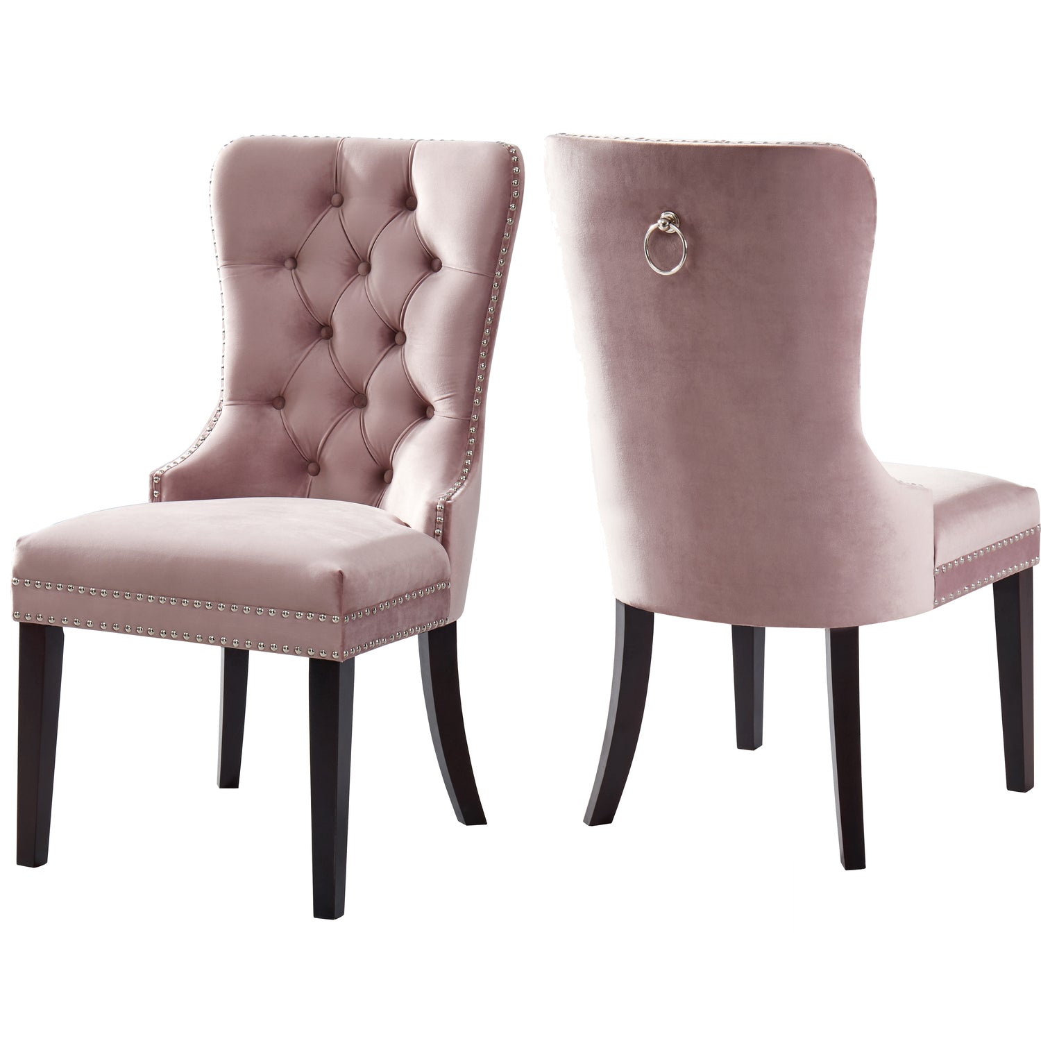 Meridian Furniture Nikki Pink Velvet Dining Chair， Set of 2-Color:Pink Velvet，Style:Contemporary