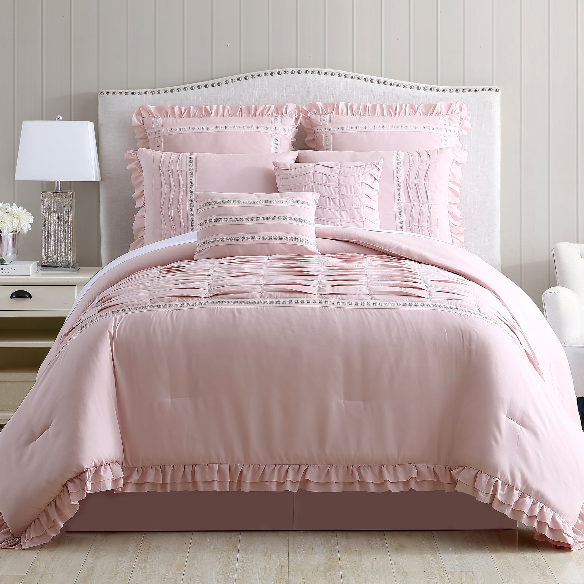 Modern Threads 8-Piece Antonella Mauve Pleated Bed Comforter Set， King