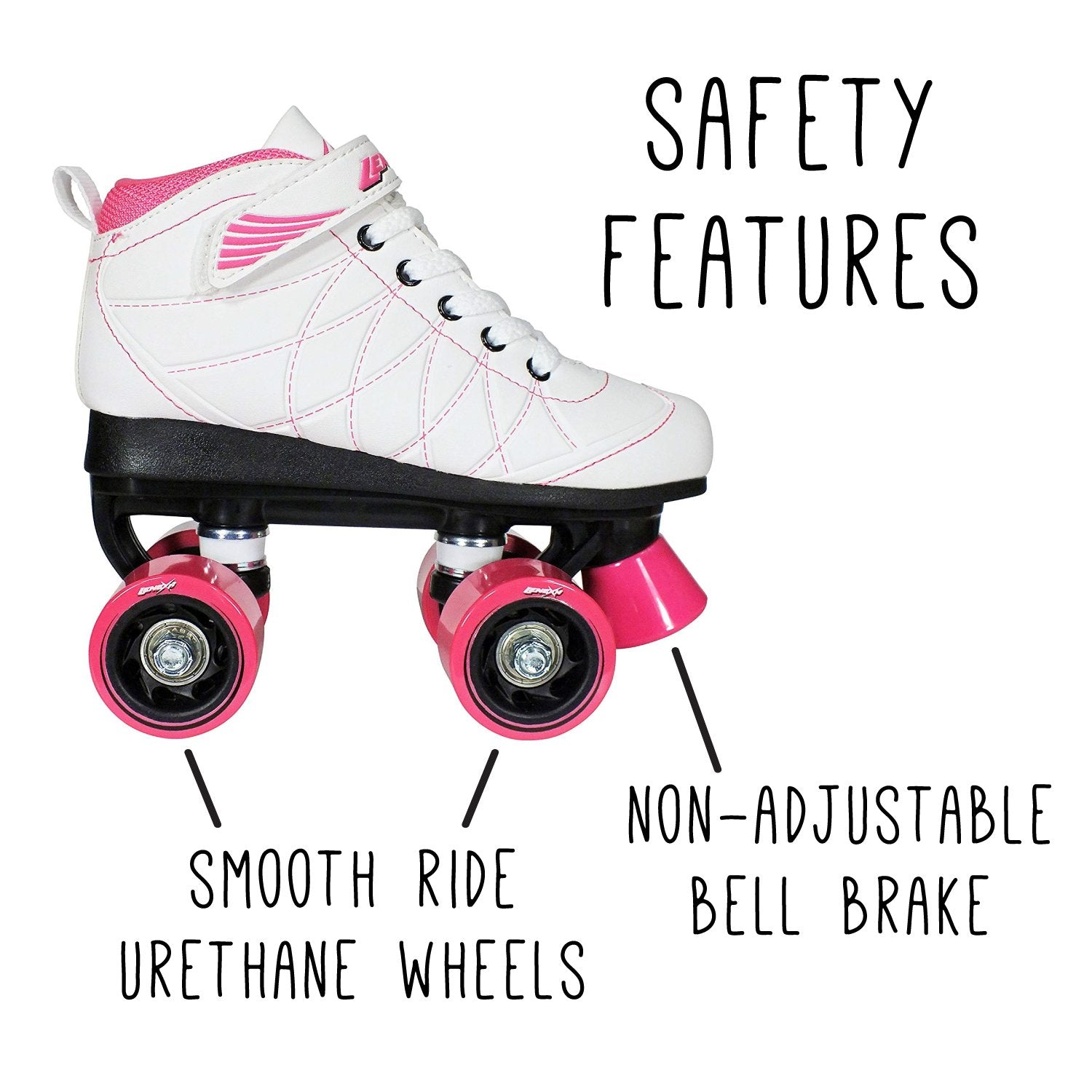 Lenexa Hoopla Kids Roller Skates for Kids Children - Girls and Boys - Kids Rollerskates - Childrens Quad Derby Roller Skate for Youths Boy/Girl - Kids Skates (White w/Pink Wheels)