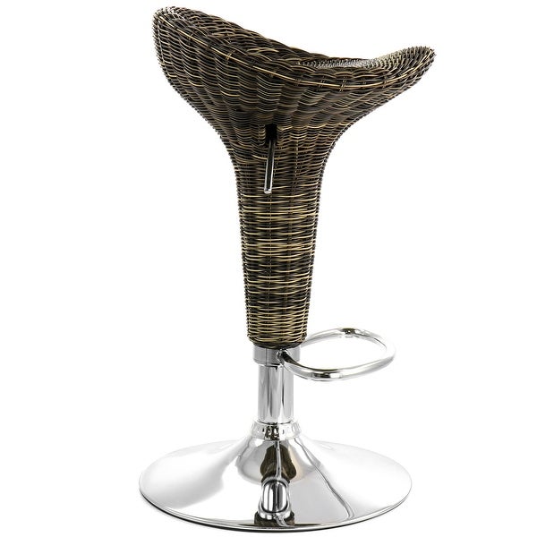 Elama 2 Piece Adjustable Rattan Bar Stool in Brown with Chrome Base