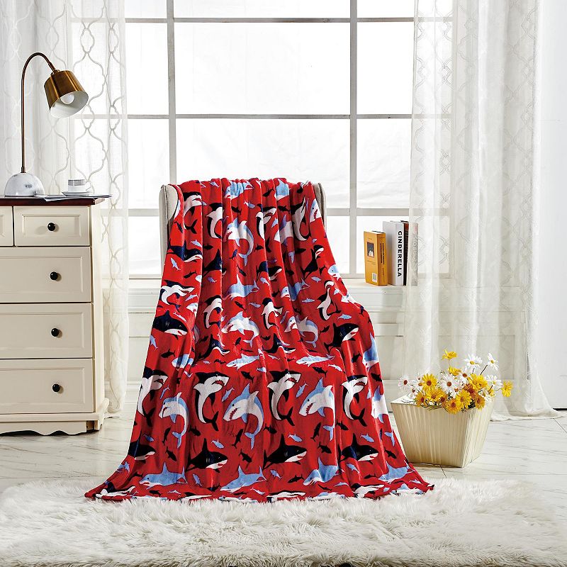 Plazatex Red Shark Microplush Decorative All Season 50 X 60 Throw Blanket