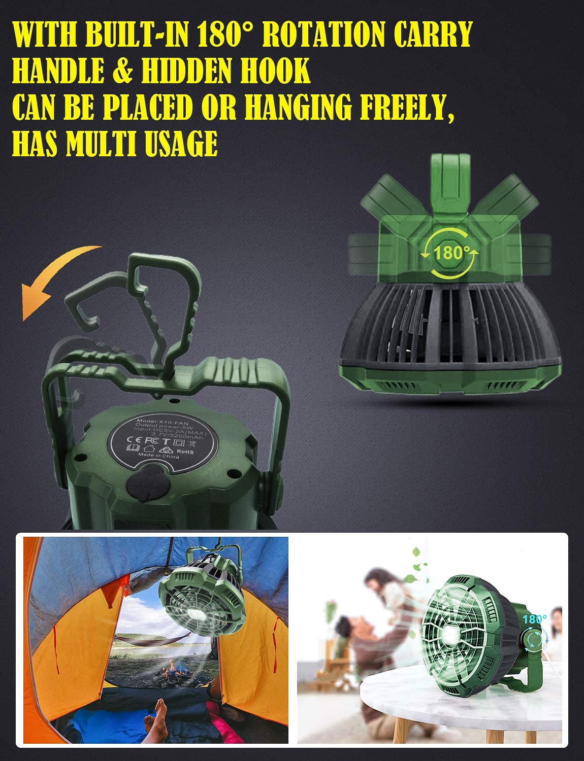 AYAMAYA Rechargeable Camping Tent Fan with LED Light & Remote Control, Upgrade 7800mAh Portable Led Light Camping Lantern Fan USB Desk Ceilling Fan for Camping Car Office Hurricane Emergency Survival