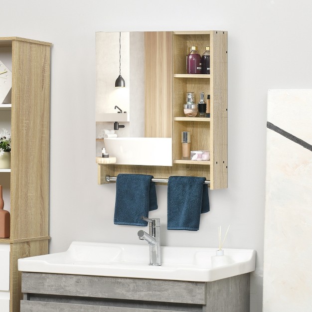 X 27 5 quot Wall mounted Bathroom Medicine Cabinet Vanity Mirror With 3 Storage Shelves Inside Adjustable Shelf And Towel Rack Natural