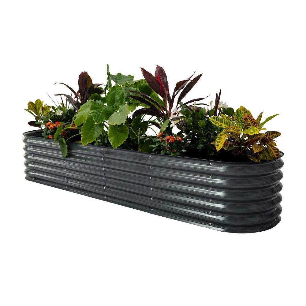 vego garden 17 in. 9-In-1 Modular Modern Gray Metal Raised Garden Bed Kit VB9N117MG