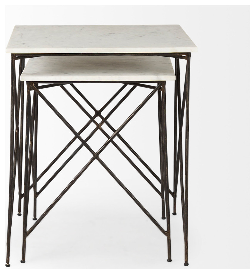 Lorlei White Marble Top With Antique Gold Legs Side Table  2 Piece Set   Industrial   Coffee Table Sets   by Mercana  Houzz