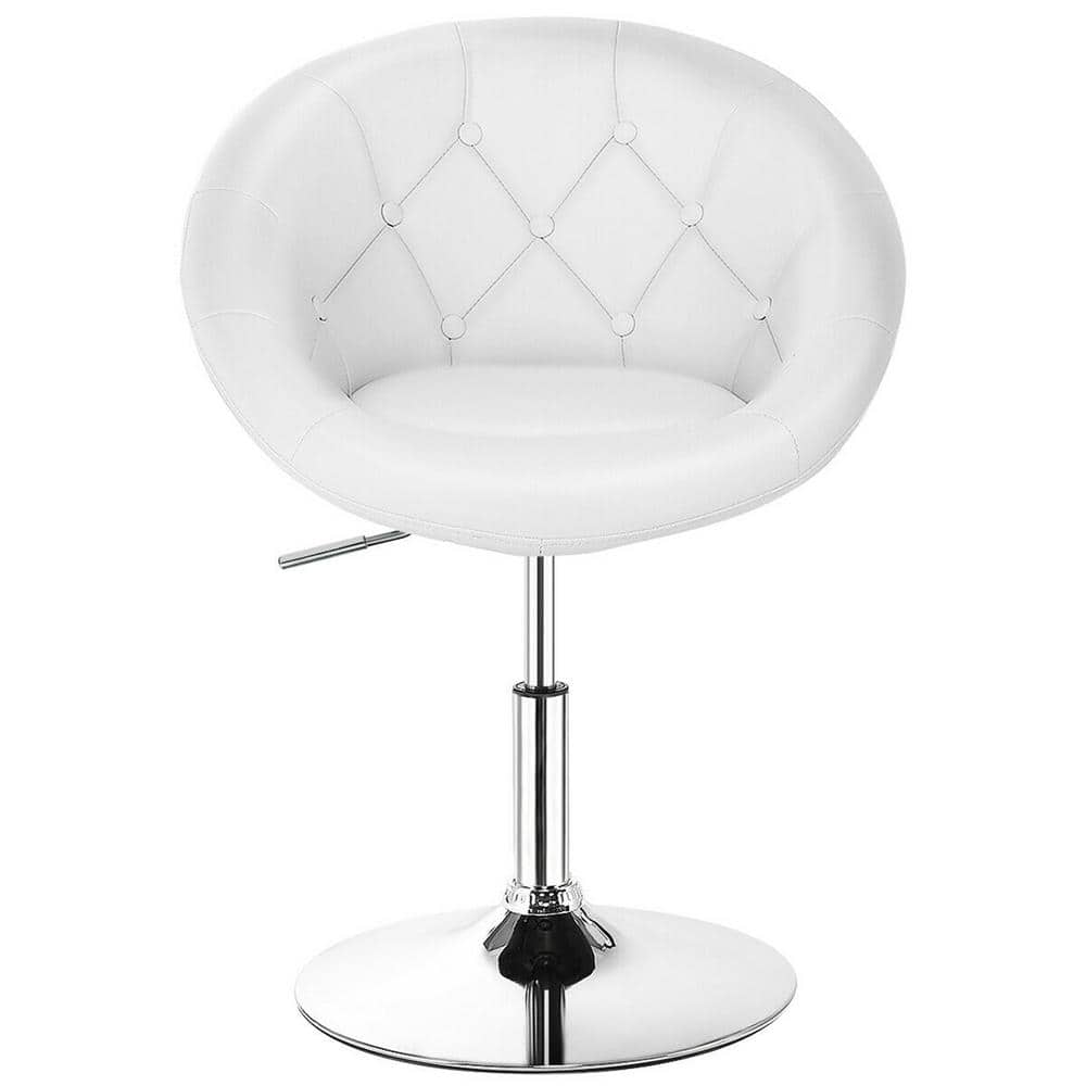 Gymax 36 in. Swivel Bar Stools Low Back Metal Height Adjustable Round Tufted Back Bar Chairs White (Set of 2) GYM05620