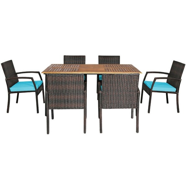 7Pcs Patio Rattan Cushioned Dining Set with Umbrella Hole