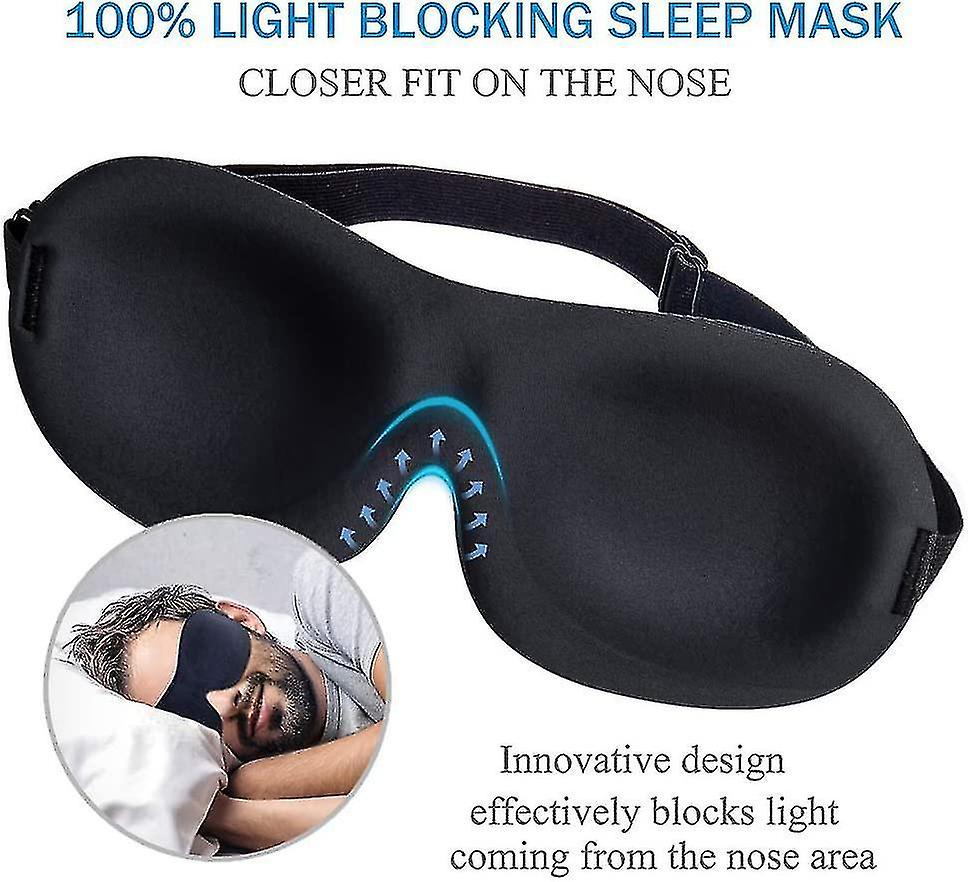 Sleep Mask For Women And Men， 100% Blackout Light Blindfold 2 Pack， Fully Adjustable Buckle Strap 3d